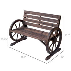 Outsunny Wooden Wagon Wheel Bench, Rustic Outdoor Patio Furniture, 2-Person Seat Bench With Backrest, Carbonized -Outsunny KMoc1717f7caf5e1f