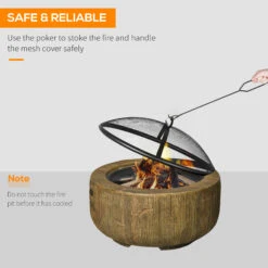 Outsunny Outdoor Fire Pit, 24 Inch Metal Wood Burning Fireplace With Spark Cover, Poker, Woodgrain Design For Patio, Picnic, Backyard, Light Brown -Outsunny KR688c1860bec0461