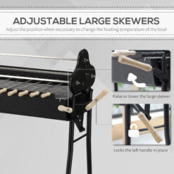 Outsunny 35" Charcoal BBQ Grill And Smoker Combo 2 In 1 Portable Rotisserie With Large/Small Skewers Included And 4 Wheels For Portability -Outsunny KW388c17fd44e3dfb