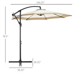 Outsunny 10FT Cantilever Umbrella, Offset Patio Umbrella With Crank And Cross Base For Deck, Backyard, Pool And Garden, Hanging Umbrellas, Tan -Outsunny KW8c171864d948545