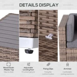 Outsunny 7 Piece Outdoor Patio Furniture Set, PE Rattan Wicker Sectional Sofa Patio Conversation Sets With Couch Cushions, Throw Pillows And Slat Coffee Table, Stripe, Gray -Outsunny KYI03717ef6294404