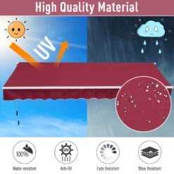 Outsunny 12' X 8' Retractable Awning Patio Awnings Sun Shade Shelter With Manual Crank Handle, 280g/m² UV & Water-Resistant Fabric And Aluminum Frame For Deck, Balcony, Yard, Wine Red -Outsunny KbXb10181a40ad014
