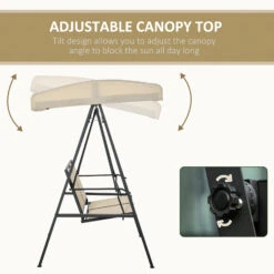 Outsunny 2-Person Patio Swings With Canopy, Outdoor Canopy Swing With Adjustable Shade, Breathable Mesh Seats And Steel Frame For Garden, Poolside, Backyard, Beige -Outsunny Kdba0917f276912a3