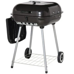Outsunny 22" Charcoal Barbecue Grill With Portable Wheel, Side Tray And Lower Shelf For Outdoor BBQ For Garden, Backyard, Poolside