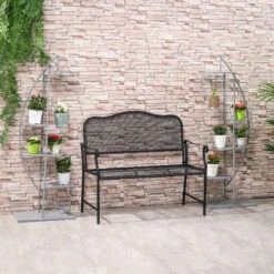 Outsunny 5 Tier Metal Plant Stand With Hangers, Half Moon Shape Flower Pot Display Shelf For Living Room Patio Garden Balcony Decor, 2 Pack, Gray -Outsunny KkG6ff18062da8f8a