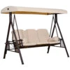 Outsunny 3-Seat Patio Swing Chair, Outdoor Porch Swing Glider With Adjustable Canopy, Removable Cushion, Pillows And Side Trays, For Garden, Poolside, Backyard, Beige