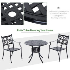 Outsunny 33" Patio Dining Table Round Cast Aluminium Outdoor Bistro Table With Umbrella Hole - Black -Outsunny Koua091811f11aac5