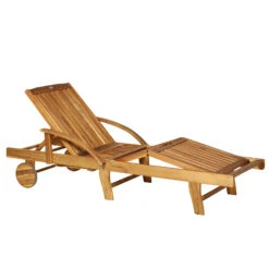Outsunny Acacia Wood Folding Patio Sun Lounger Chair With Wheels And Pull-Out Tray