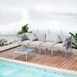 Outsunny 4 Piece Outdoor Furniture Patio Conversation Seating Set - White / Grey 22 Outsunny 4 Piece Outdoor Furniture Patio Conversation Seating Set - White / Grey -Outsunny KwC90f1831fd6a5a4