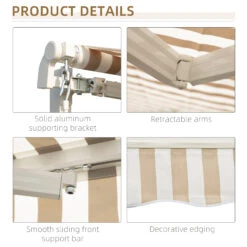 Outsunny 12' X 10' Retractable Awning Patio Awnings Sun Shade Shelter With Manual Crank Handle, 280g/m² UV & Water-Resistant Fabric And Aluminum Frame For Deck, Balcony, Yard, Beige And White -Outsunny Kwl756181a40ad369