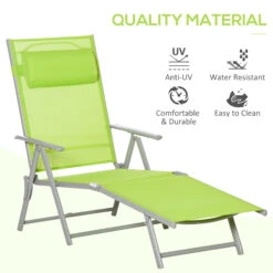 Outsunny Outdoor Folding Chaise Lounge Chair, Portable Lightweight Reclining Sun Lounger With 7-Position Adjustable Backrest & Pillow For Patio, Deck, And Poolside, Green -Outsunny KyGa09180b0b9b910