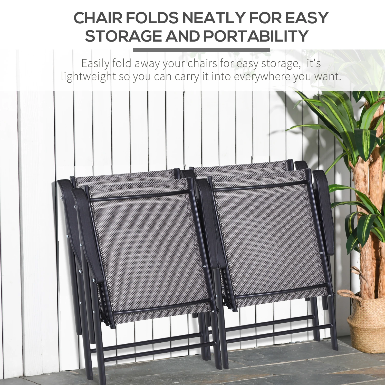 Outsunny Set Of 4 Patio Folding Chairs, Stackable Outdoor Sling Patio Dining Chairs With Armrests For Lawn, Camping, Dining, Beach, Metal Frame, No Assembly, Gray 5 Outsunny Set Of 4 Patio Folding Chairs, Stackable Outdoor Sling Patio Dining Chairs With Armrests For Lawn, Camping, Dining, Beach, Metal Frame, No Assembly, Gray - Image 5