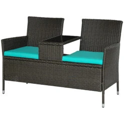 Outsunny Outdoor Patio Loveseat Conversation Furniture Set, Cushions & Built-in Coffee Table, Small 2-in-1 2 Person Seating For Front Porch, Balcony, Blue -Outsunny L1tdaa1801abc43eb