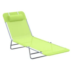 Outsunny Folding Chaise Lounge Pool Chairs, Outdoor Sun Tanning Chairs With Pillow, Reclining Back, Steel Frame & Breathable Mesh For Beach, Yard, Patio, Green