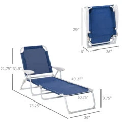 Outsunny Folding Chaise Lounge, Outdoor Sun Tanning Chair, 4-Position Reclining Back, Armrests, Iron Frame & Mesh Fabric For Beach, Yard, Patio, Blue -Outsunny L8Bc17188d32b6e05