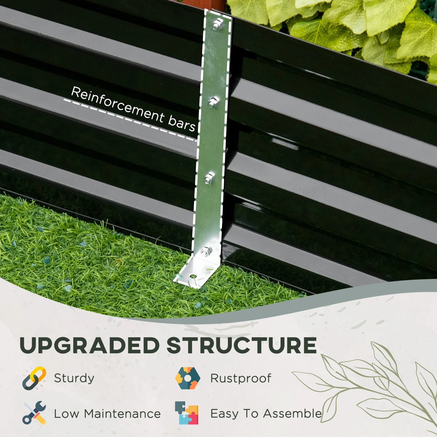 Outsunny 5.9' X 3' X 1' Raised Garden Bed With Support Rod, Steel Frame Elevated Planter Box, Black 5 Outsunny 5.9' X 3' X 1' Raised Garden Bed With Support Rod, Steel Frame Elevated Planter Box, Black - Image 5