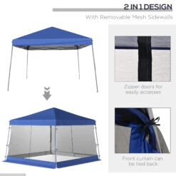 Outsunny Slant Leg Pop Up Canopy Tent With Netting And Carry Bag, Instant Sun Shelter, Tents For Parties, Height Adjustable, For Outdoor, Garden, Patio, (11.5'x11.5' Base / 10'x10' Top), Blue -Outsunny LA1a091811fb9e68b