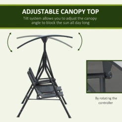Outsunny 2 Person Porch Swing With Canopy, Covered Patio Swing With Pivot Storage Table, Cup Holder, & Adjustable Overhead Canopy, Grey -Outsunny LAAa0917f9b957d08