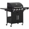 Outsunny 52" Barbecue Grill With Wheels 4+1 Burner Liquid Propane Gas Grill Outdoor Cabinet Style BBQ Trolley W/ Side Burner, Warming Rack