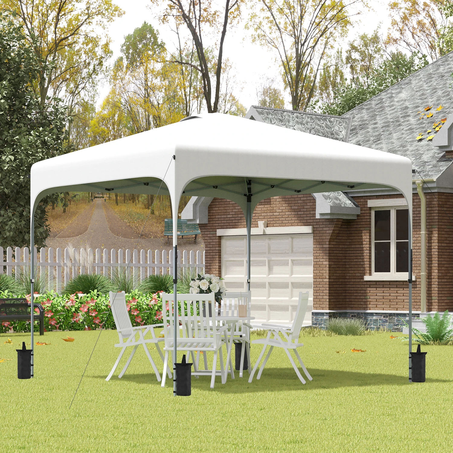 Outsunny 8' X 8' Pop Up Canopy Tent With Wheeled Carry Bag And 4 Sand Bags, Instant Sun Shelter, Tents For Parties, Height Adjustable, For Outdoor, Garden, Patio, White 8 Outsunny 8' X 8' Pop Up Canopy Tent With Wheeled Carry Bag And 4 Sand Bags, Instant Sun Shelter, Tents For Parties, Height Adjustable, For Outdoor, Garden, Patio, White - Image 8
