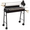 Outsunny 35" Charcoal BBQ Grill And Smoker Combo 2 In 1 Portable Rotisserie With Large/Small Skewers Included And 4 Wheels For Portability