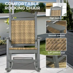 Outsunny Outdoor Rocking Chair, Traditional Wicker Porch Rocker W/ Soft Padded Seat, Breathable Backrest, Fade-Resistant Waterproof HDPE Frame With PE Rattan For Indoor & Outdoor, Dark Gray 14 Outsunny Outdoor Rocking Chair, Traditional Wicker Porch Rocker W/ Soft Padded Seat, Breathable Backrest, Fade-Resistant Waterproof HDPE Frame With PE Rattan For Indoor & Outdoor, Dark Gray -Outsunny LGyb101860aa1df86
