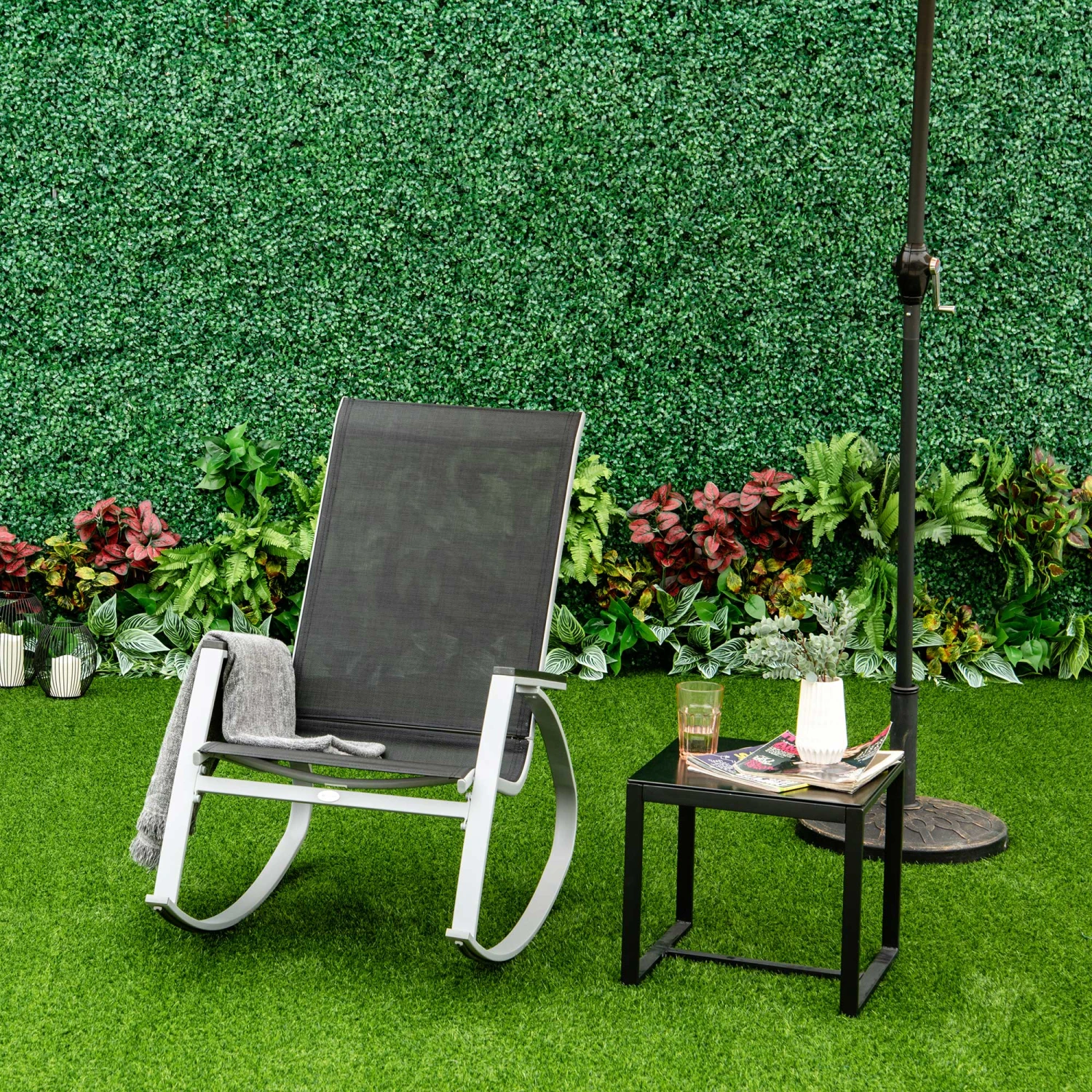 Outsunny Outdoor Modern Front Porch Patio Rocking Sling Chair - Black / Silver 8 Outsunny Outdoor Modern Front Porch Patio Rocking Sling Chair - Black / Silver - Image 8