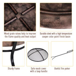 Outsunny 35" Outdoor Fire Pit Wood Burning Black Rustic Cauldron Style Steel Bowl With Log Poker And Mesh Screen Lid For Safety -Outsunny LQmffe17e70fe0034