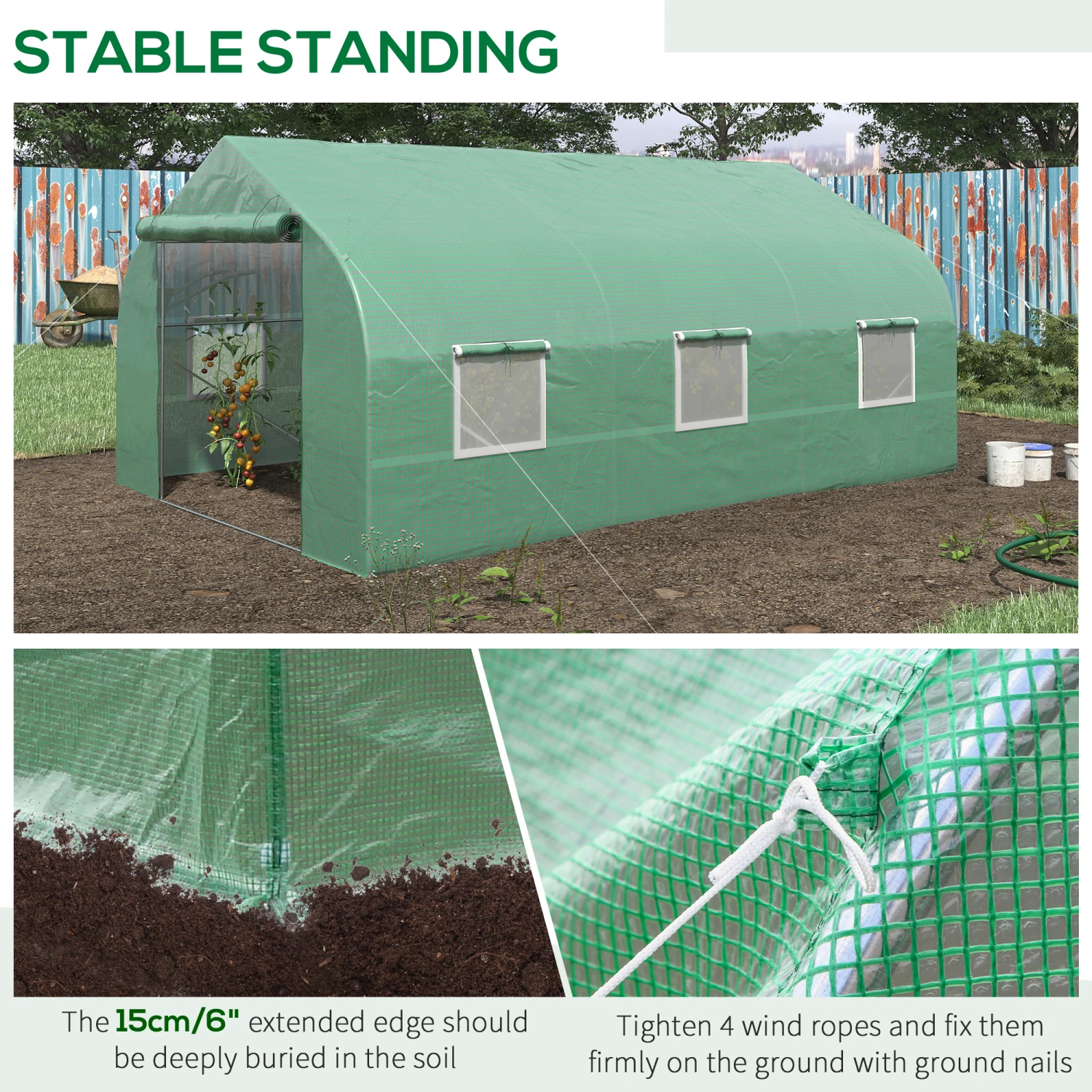 Outsunny 11.5' X 10' X 7' Outdoor Portable Walk-In Tunnel Greenhouse With Windows-Deep Green 6 Outsunny 11.5' X 10' X 7' Outdoor Portable Walk-In Tunnel Greenhouse With Windows-Deep Green - Image 6