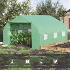 Outsunny Walk-in Tunnel Greenhouse Replacement Cover W/ Zipper Door, 11.5' X 10', Green -Outsunny LST79717ed3695be5