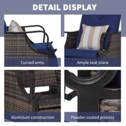 Outsunny Outdoor Recliner Chair With Cushion, Rust-Resistant Aluminum Frames PE Wicker Patio Lounge Chaise Chair With Adjustable Reclining Backrest And Footrest, Pillow, Dark Blue -Outsunny LZD60217ed3570673