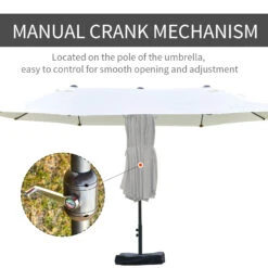 Outsunny Patio Umbrella 15' Steel Rectangular Outdoor Double Sided Market With Base, UV Sun Protection & Easy Crank For Deck Pool Patio, Beige -Outsunny Lhzb4d17e6a697376