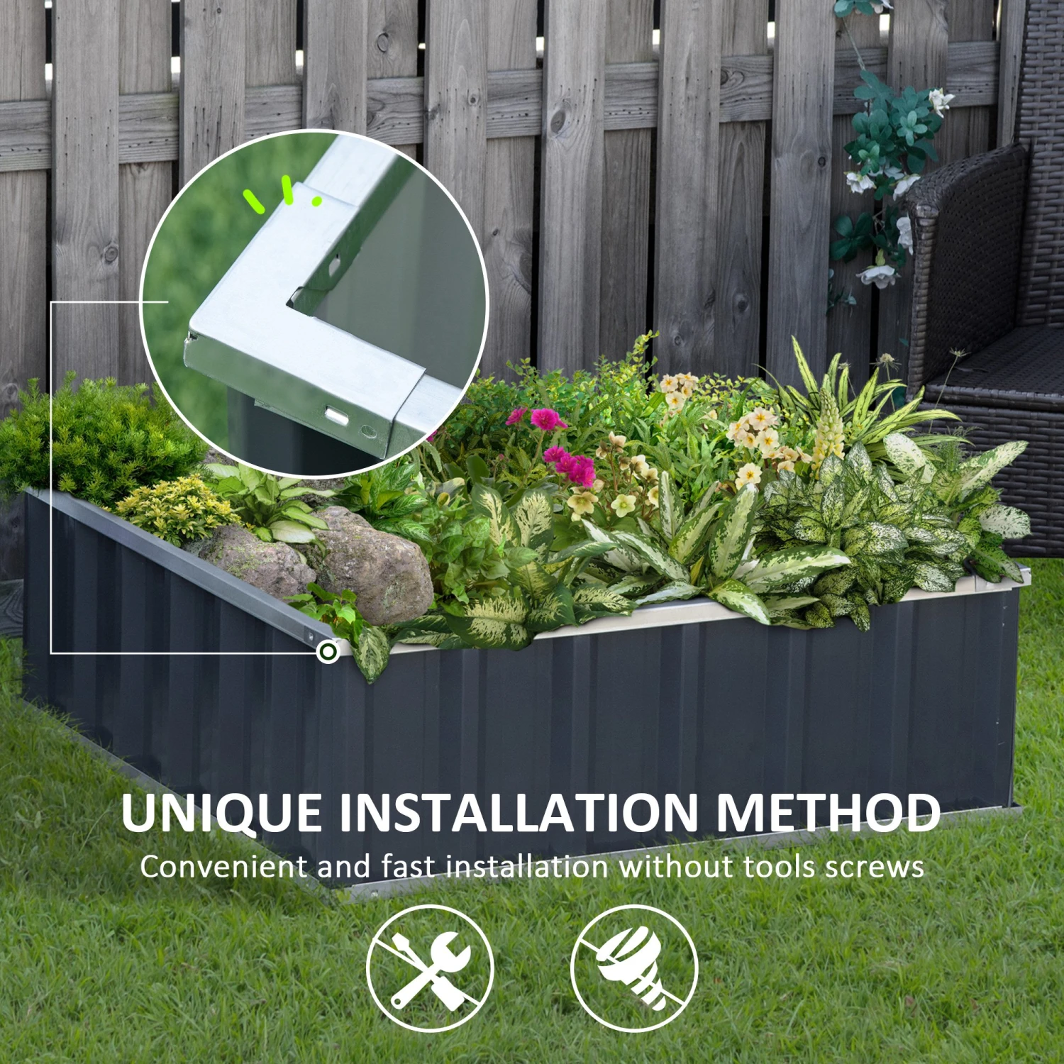 Outsunny 3x3 Ft Galvanized Raised Garden Bed, Metal Outdoor Planter Box For Gardening Vegetables Flowers And Herbs, Grey 5 Outsunny 3x3 Ft Galvanized Raised Garden Bed, Metal Outdoor Planter Box For Gardening Vegetables Flowers And Herbs, Grey - Image 5