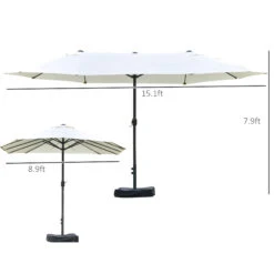 Outsunny Patio Umbrella 15' Steel Rectangular Outdoor Double Sided Market With Base, UV Sun Protection & Easy Crank For Deck Pool Patio, Beige -Outsunny Lvq70f17e6a697376