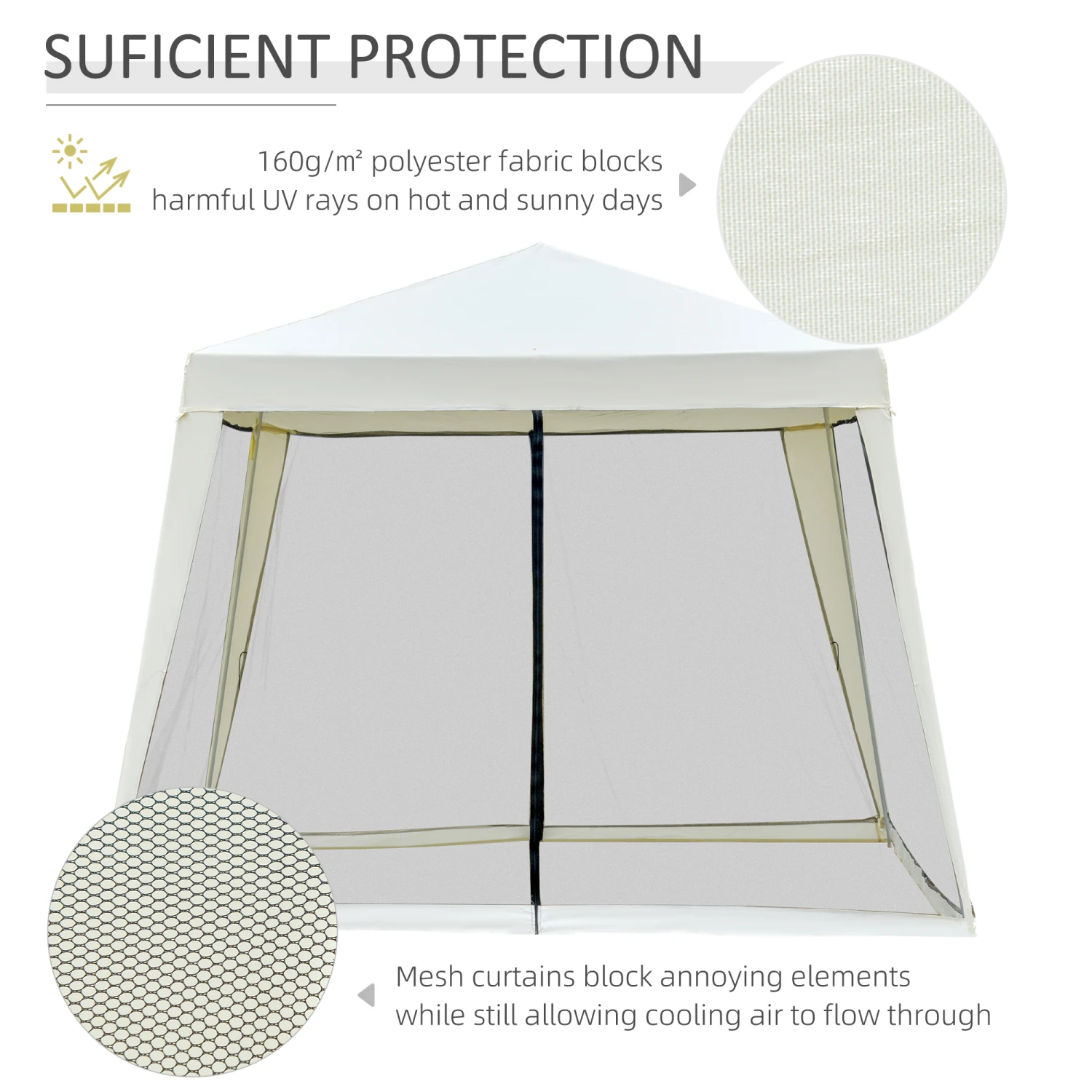 Outsunny 10'x10' Outdoor Party Tent Canopy With Mesh Sidewalls, Patio Gazebo Sun Shade Screen Shelter, Beige 4 Outsunny 10'x10' Outdoor Party Tent Canopy With Mesh Sidewalls, Patio Gazebo Sun Shade Screen Shelter, Beige - Image 4