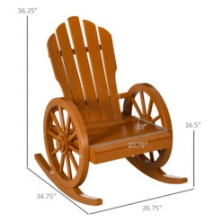 Outsunny Wooden Rocking Chair, Adirondack Rocker Chair W/ Slatted Design And Oversized Back, Outdoor Rocking Chair With Wagon Wheel Armrest For Porch, Poolside, And Garden, Teak -Outsunny Lx4c17188d22b0dca