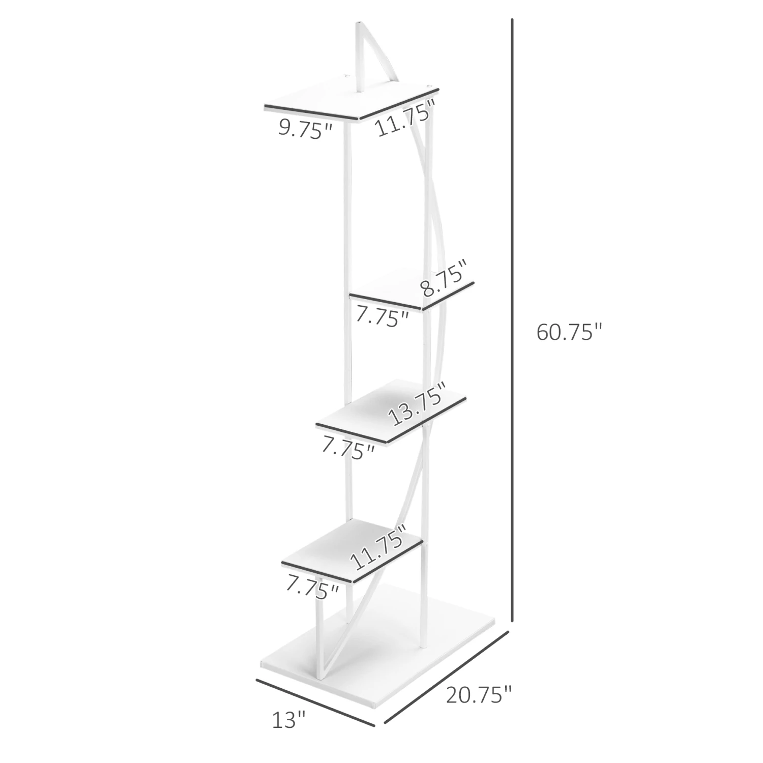 Outsunny 5 Tier Metal Plant Stand With Hangers, Half Moon Shape Flower Pot Display Shelf For Living Room Patio Garden Balcony Decor, White 3 Outsunny 5 Tier Metal Plant Stand With Hangers, Half Moon Shape Flower Pot Display Shelf For Living Room Patio Garden Balcony Decor, White - Image 3