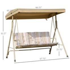 Outsunny 3-Seat Patio Swing Chair, Outdoor Canopy Swing Glider With Removable Cushion, Adjustable Shade And Weather Resistant Steel Frame, For Porch, Garden, Poolside, Backyard, Brown -Outsunny M0Gc17180b6ccfd60