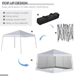 Outsunny Slant Leg Pop Up Canopy Tent With Netting And Carry Bag, Instant Sun Shelter, Tents For Parties, Height Adjustable, For Outdoor, Garden, Patio, (11.5'x11.5' Base / 10'x10' Top), White -Outsunny M0g88c1811fb9e71f