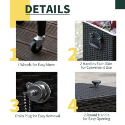 Outsunny 80 QT Rolling Cooling Bins Ice Chest On Wheels Outdoor Stand Up Drink Cooler Cart For Party, Brown 16 Outsunny 80 QT Rolling Cooling Bins Ice Chest On Wheels Outdoor Stand Up Drink Cooler Cart For Party, Brown -Outsunny M3Ub101815313c720