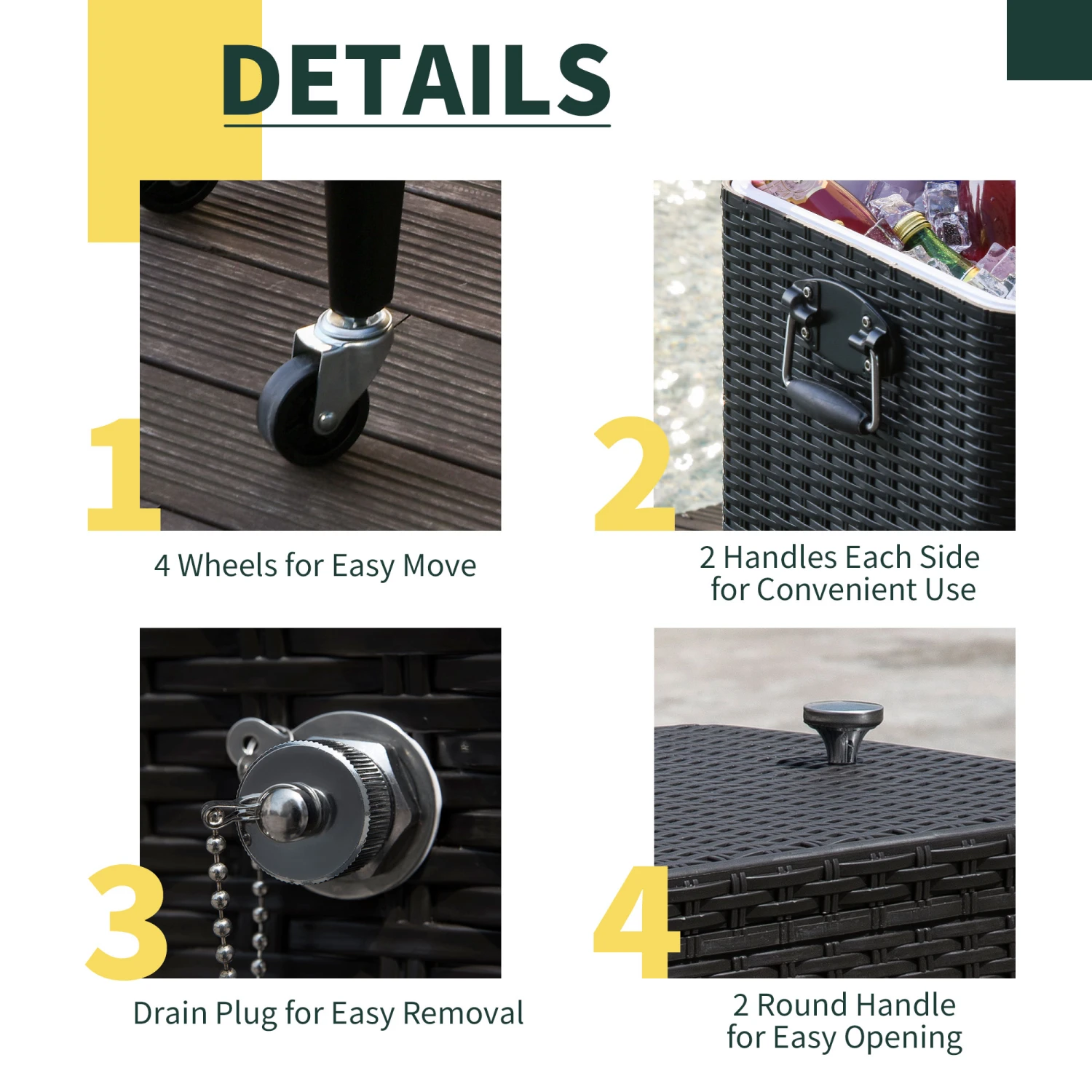 Outsunny 80 QT Rolling Cooling Bins Ice Chest On Wheels Outdoor Stand Up Drink Cooler Cart For Party, Brown 7 Outsunny 80 QT Rolling Cooling Bins Ice Chest On Wheels Outdoor Stand Up Drink Cooler Cart For Party, Brown - Image 7