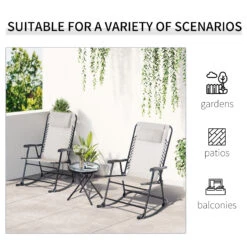 Outsunny Outdoor Folding Rocking Chair Patio Table Seating Set - Cream White -Outsunny M4m88c18243e75a0e