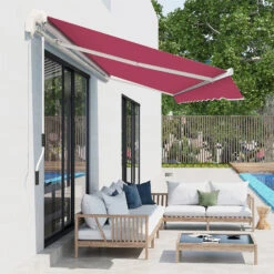 Outsunny 10' X 8' Manual Retractable Awning Sun Shade Shelter For Patio Deck Yard With UV Protection And Easy Crank Opening, Wine Red -Outsunny M6F3d61831c0bec21