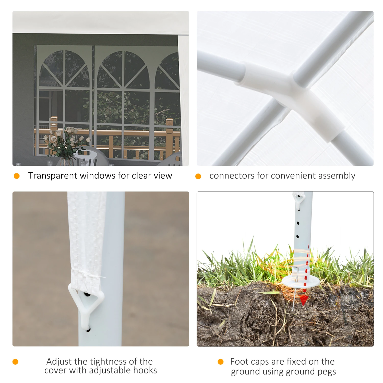 Outsunny Large 20' X 10' Gazebo Canopy Party Tent With 4 Removable Window Side Walls, Outdoor Events - White 7 Outsunny Large 20' X 10' Gazebo Canopy Party Tent With 4 Removable Window Side Walls, Outdoor Events - White - Image 7