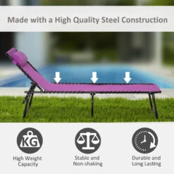 Outsunny Folding Chaise Lounge Pool Chairs, Outdoor Sun Tanning Chairs, Folding, Reclining Back, Steel Frame & Breathable Mesh For Beach, Yard, Patio, Purple 13 Outsunny Folding Chaise Lounge Pool Chairs, Outdoor Sun Tanning Chairs, Folding, Reclining Back, Steel Frame & Breathable Mesh For Beach, Yard, Patio, Purple -Outsunny M9288c181532bbf3b