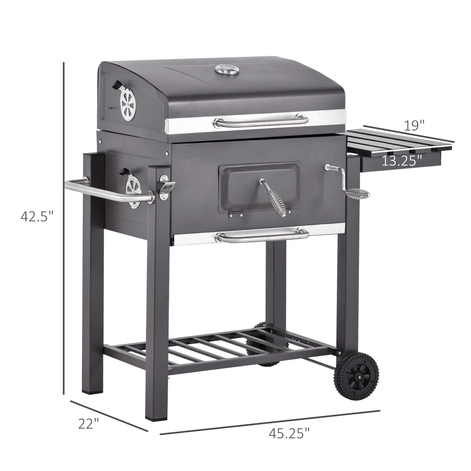 Outsunny 45" Charcoal BBQ Grill And Smoker Combo Outdoor Portable Trolley Camping Picnic Backyard With Side Shelf, Grey 4 Outsunny 45" Charcoal BBQ Grill And Smoker Combo Outdoor Portable Trolley Camping Picnic Backyard With Side Shelf, Grey - Image 4