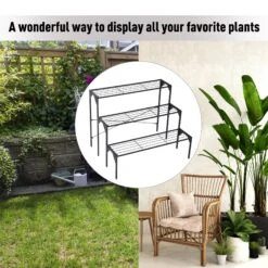 Outsunny Outdoor Plant Stand, 3 Tier Flower Stand, Metal Plant Shelf For Indoor Home & Outdoor Patio Balcony Yard Use -Outsunny MBybb817e671f256e