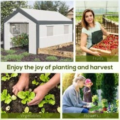 Outsunny 12' L X 7' W X 7' H Outdoor Walk-In Tunnel Greenhouse, Garden Warm Hot House With Roll Up Windows, Zippered Door, And Weather Cover, White/Dark Grey -Outsunny MGl756180fe68a68c