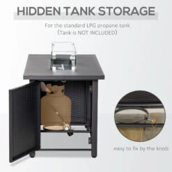 Outsunny 43 Inch Outdoor Propane Gas Fire Pit Table, 50,000 BTU Auto-Ignition Rectangular Wicker-effect Gas Firepit With Glass Wind Guard, Lid, Glass Beads, Steel Base, CSA Certification, Bronze -Outsunny MI644517ed37bb761