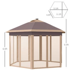 Outsunny 11' X 13' Pop Up Canopy Tent With Solar LED Light, Carry Bag And Netting, Hexagonal Instant Sun Shelter, Tents For Parties, Height Adjustable, For Outdoor, Garden, Patio, Beige -Outsunny MJL08317ed320193b